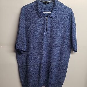 Ted Baker London Blue Quarter Zip British Fashion Textured Knit Polo Shirt Sz 6